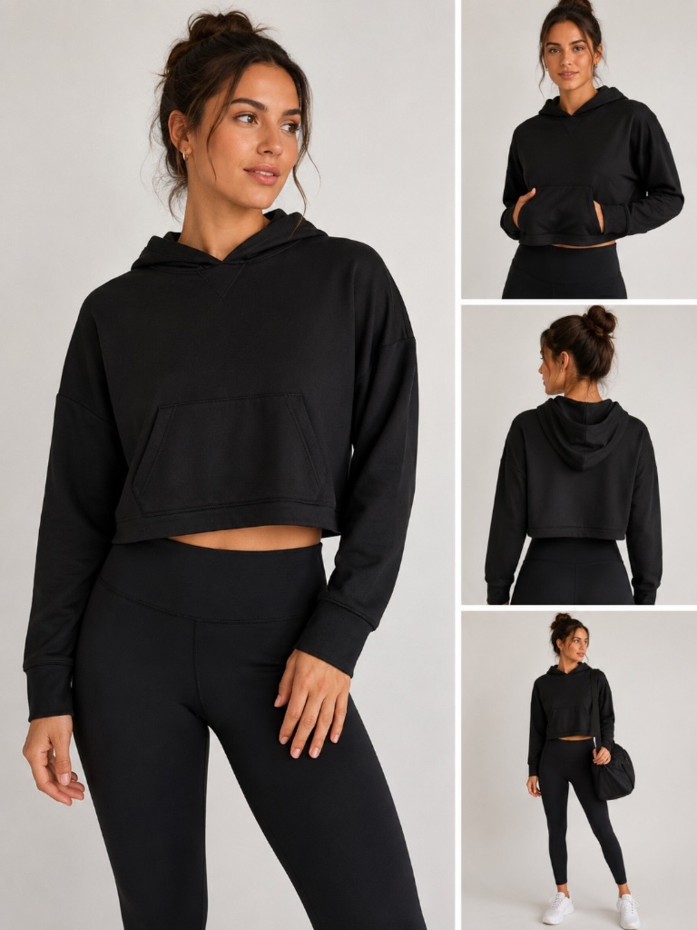 Fabletics Black Cropped Performance Hoodie Pullover Medium